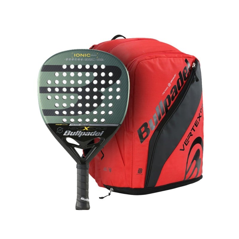 Paket BULLPADEL IONIC Power 22 JAVI LEAL Racket + BULLPADEL BPM-24007 VERTEX 2024 Röd Ryggsack för endast 114,95 € i Padel Ma...