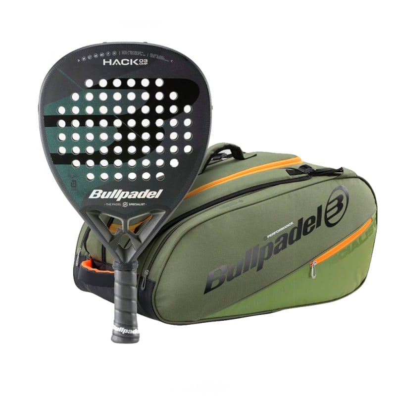 Racket BULLPADEL HACK 03 Comfort 2023 + Racketväska BULLPADEL BPP-23014 Performance Khaki för endast 133,95 € i Padel Market