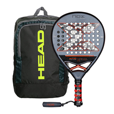 Raquete NOX AT10 GENIUS 18K Alum 2025 + Mochila HEAD BASE 17L Preto/Amarelo
