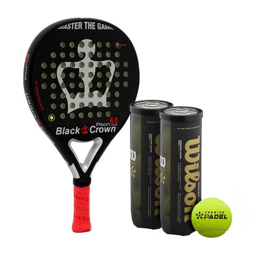 Pala BLACK CROWN PITON 6.0 Chrome + 2 Botes 3 Pelotas Wilson Premier Padel Speed