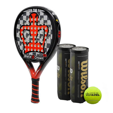 Pala BLACK CROWN PITON 8.0 + 2 Botes 3 Pelotas WILSON PREMIER PADEL SPEED